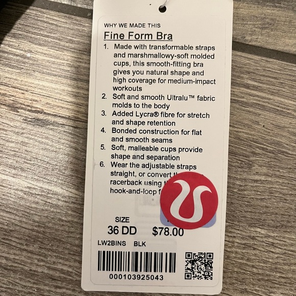 Lululemon Fine Form convertible Sports Bra 36DD Black NEW - Picture 7 of 10